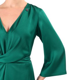 Satin midi dress with twisted cord at the waist