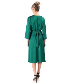 Satin midi dress with twisted cord at the waist