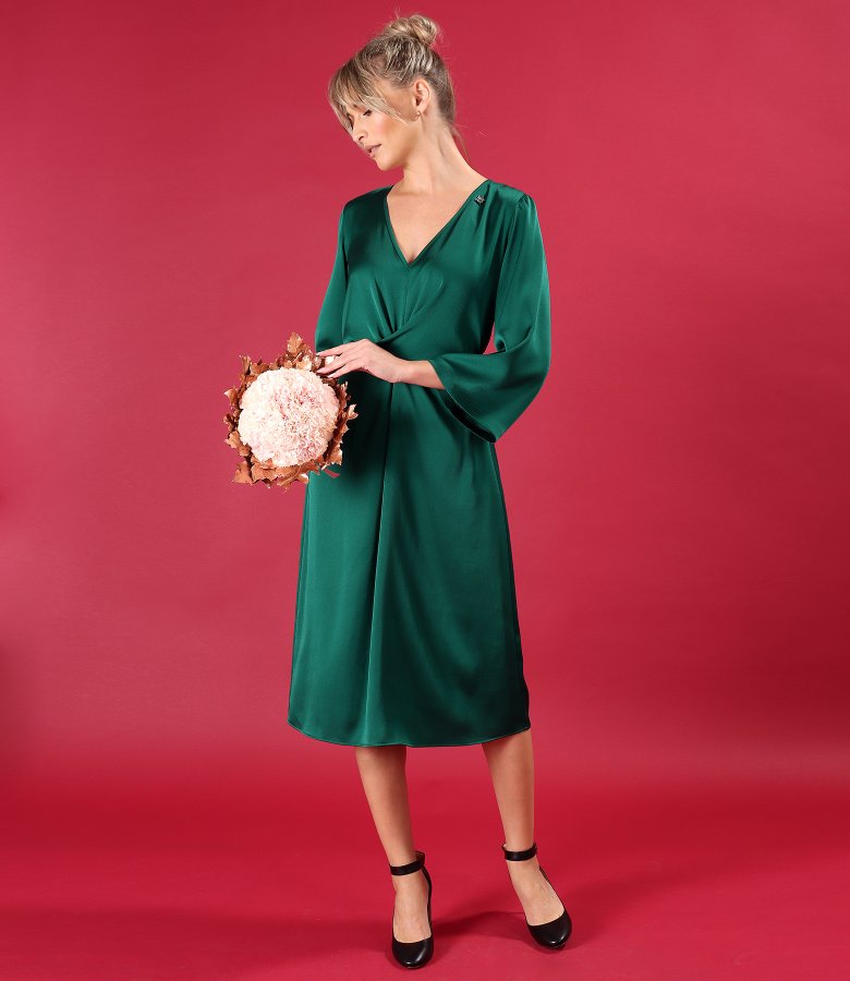 Satin midi dress with twisted cord at the waist