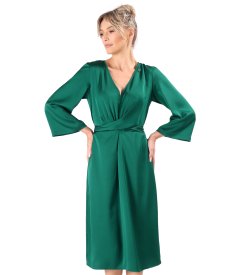 Satin midi dress with twisted cord at the waist