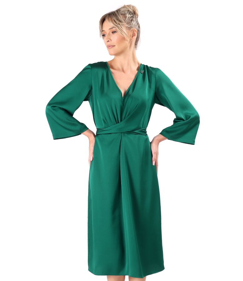 Satin midi dress with twisted cord at the waist