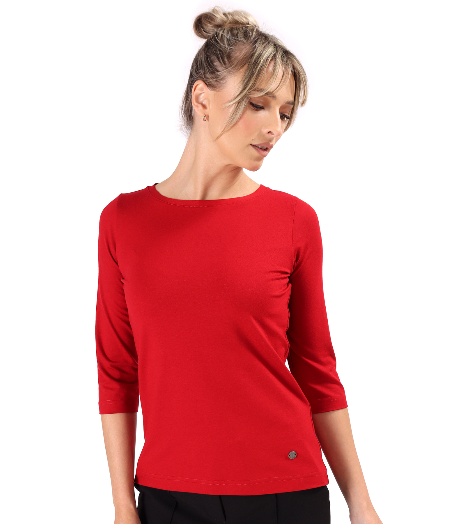 Elastic jersey blouse with 3/4 sleeves