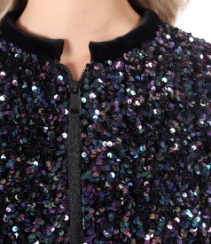 Multicolored sequin blouse with zipper on the front