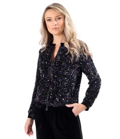 Multicolored sequin blouse with zipper on the front