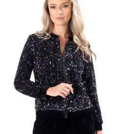 Multicolored sequin blouse with zipper on the front