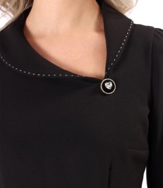 Office dress with asymmetric collar and decorative stitching