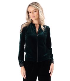Bluza din catifea elastica cu fermoar pe fata