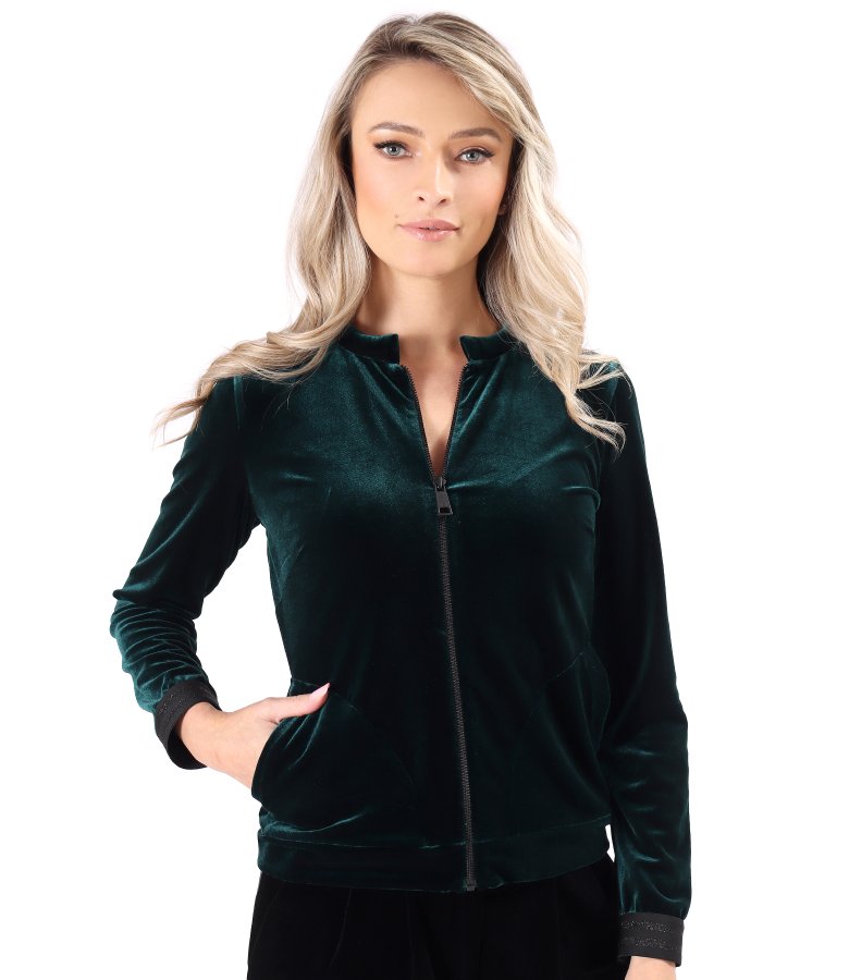 Stretch velvet blouse with front zipper