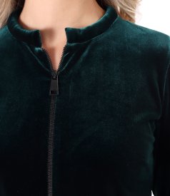 Bluza din catifea elastica cu fermoar pe fata