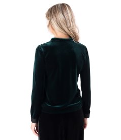 Bluza din catifea elastica cu fermoar pe fata