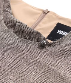 Elegant dress made of checked fabric with gold metallic thread