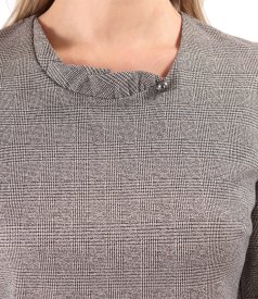 Elegant dress made of checked fabric with gold metallic thread