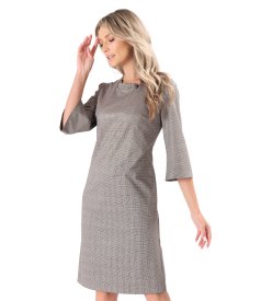 Elegant dress made of checked fabric with gold metallic thread