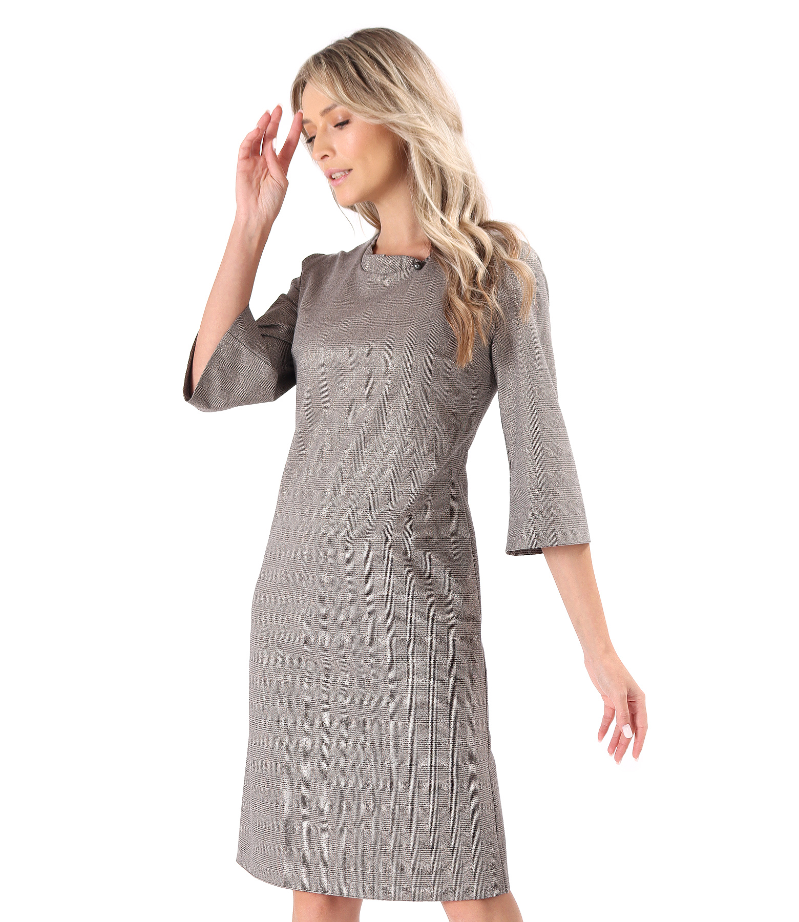 Office dress made of checked fabric with metallic thread