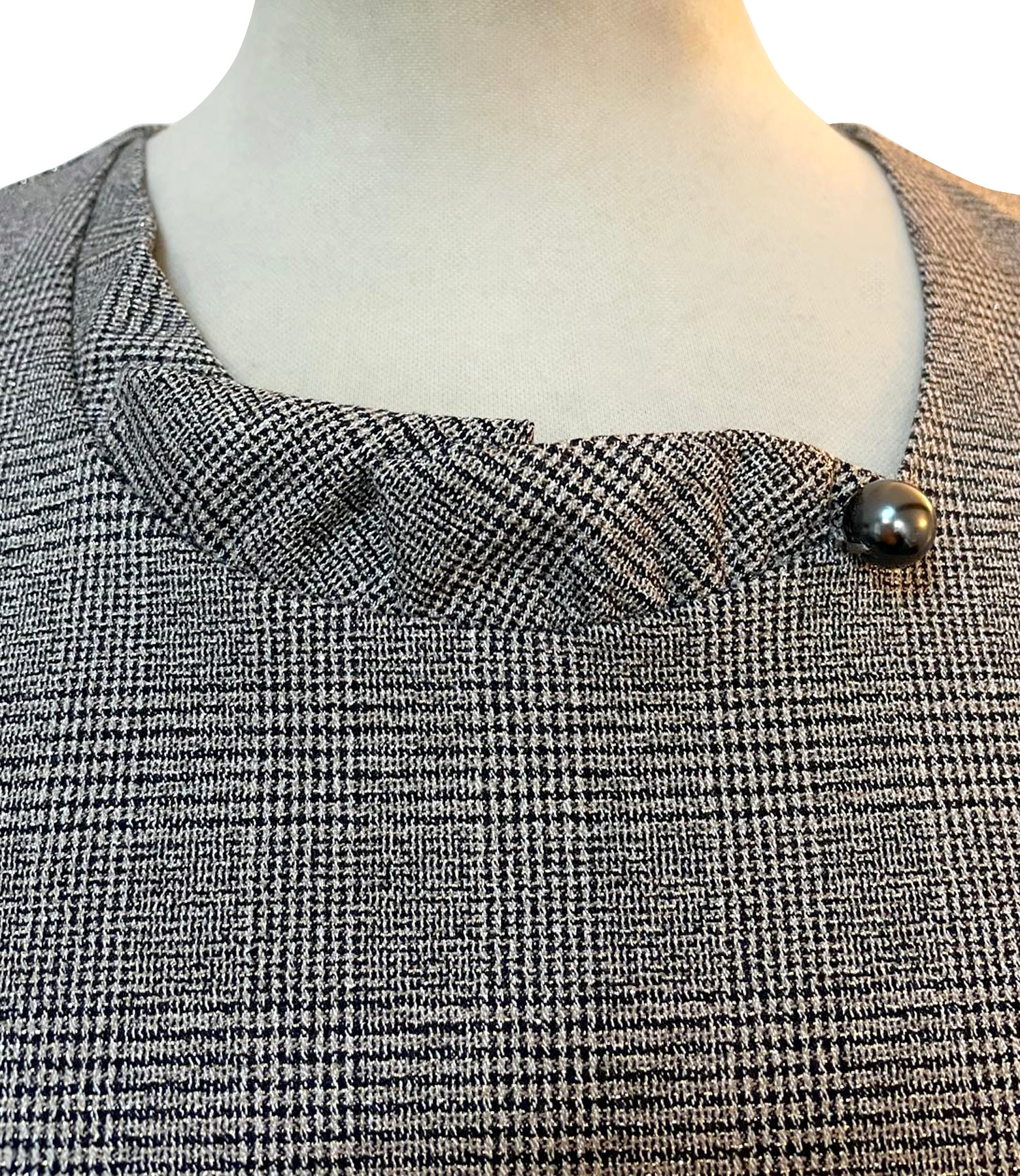 Office dress made of checked fabric with metallic thread