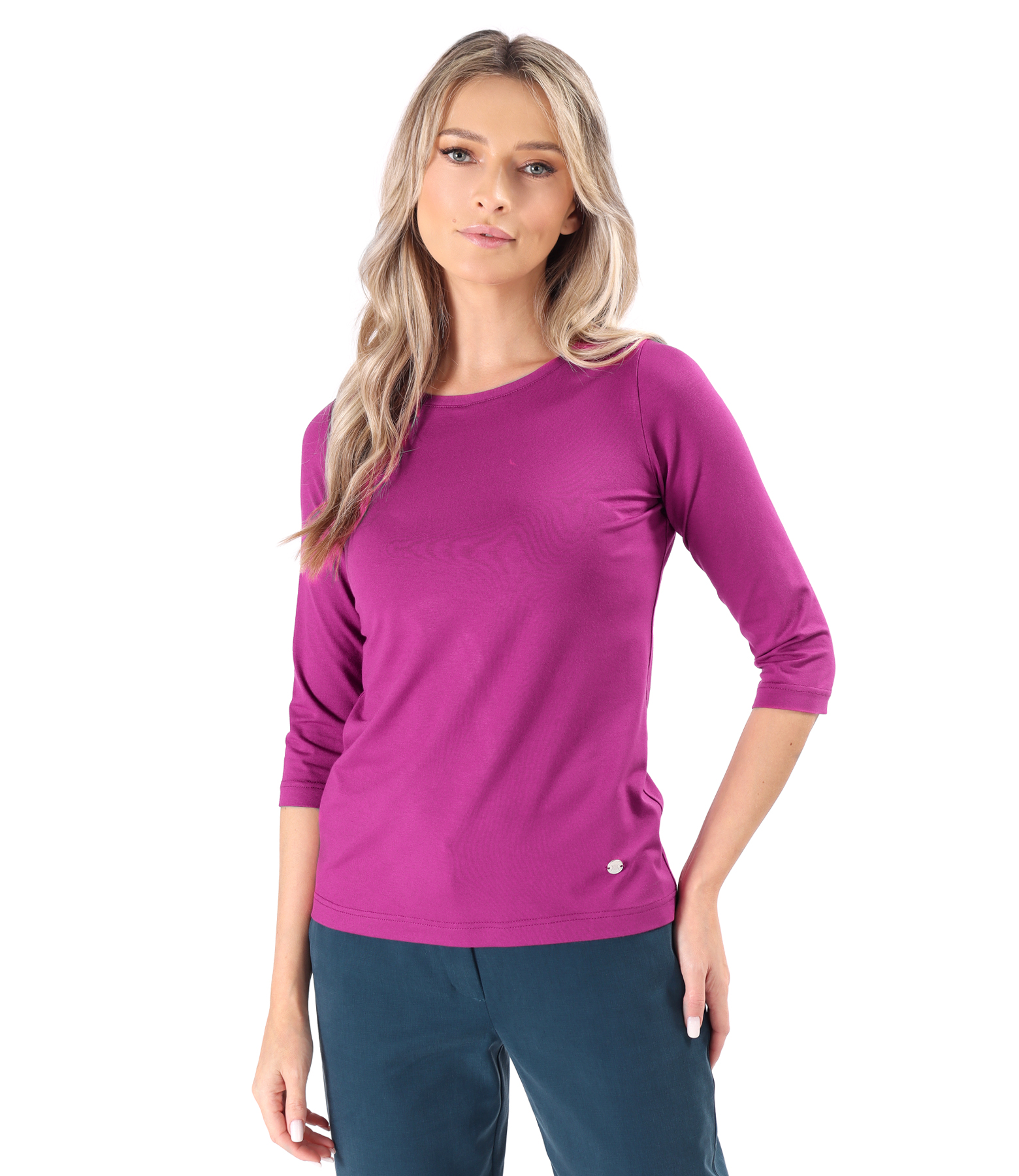 Elastic jersey blouse with 3/4 sleeves