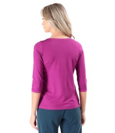 Elastic jersey blouse with 3/4 sleeves