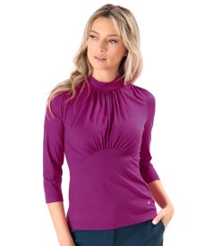Elegant blouse made of jersey gathered at the neckline