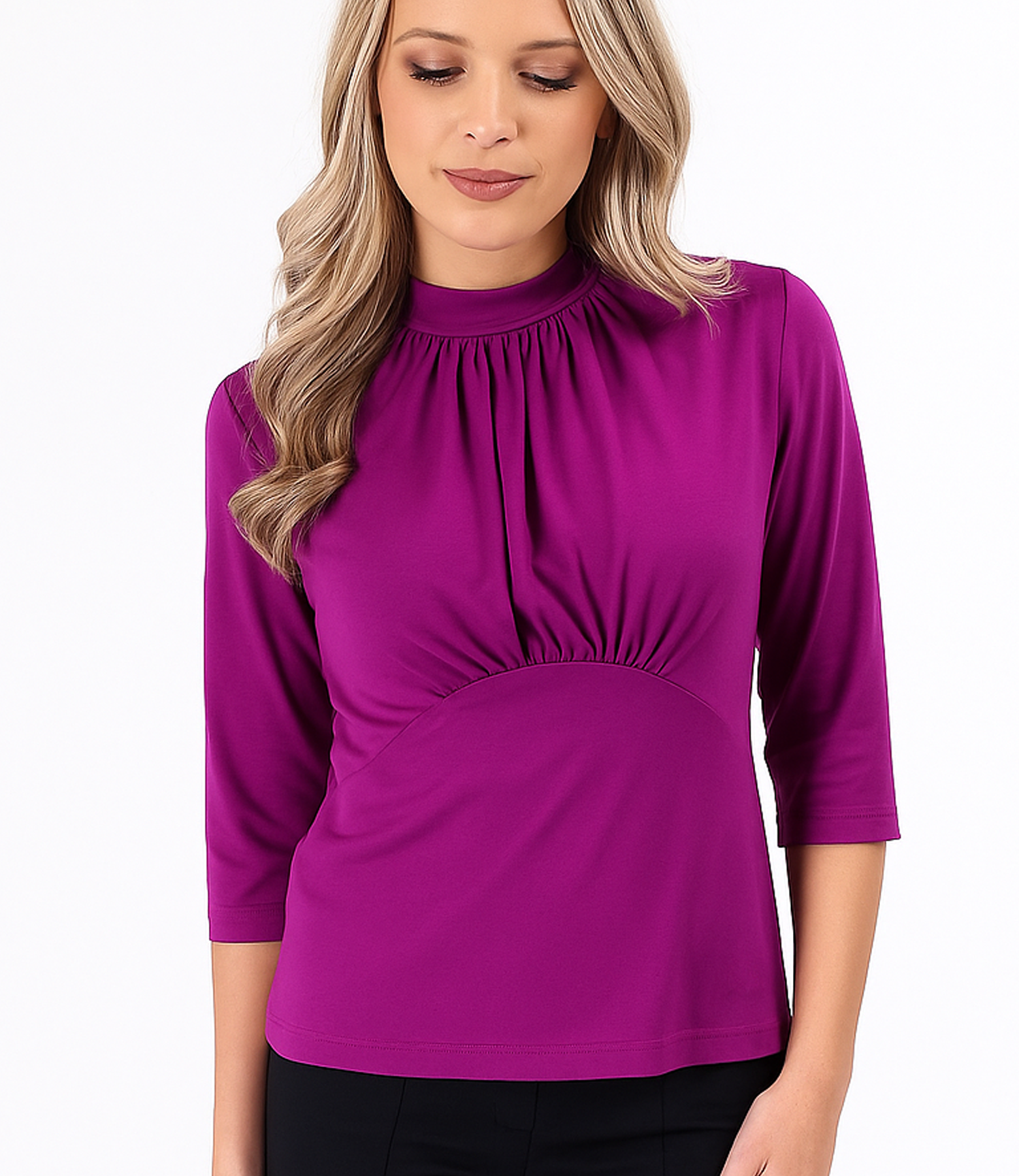 Elegant blouse made of jersey gathered at the neckline