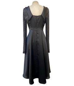 Satin midi dress with long lace sleeves