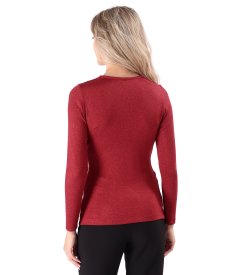 Elastic jersey blouse with metallic thread and pleated neckline