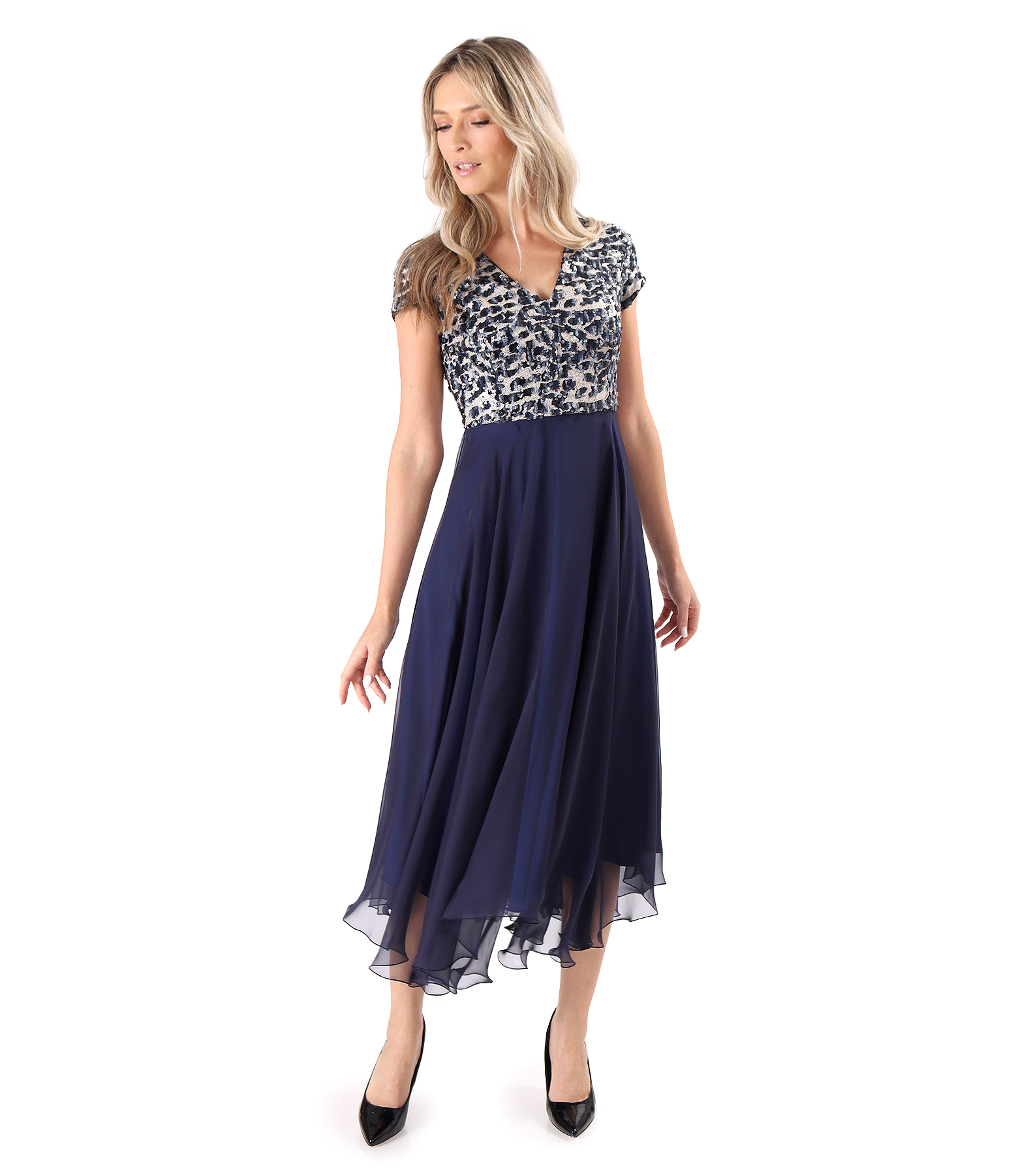 Evening veil dress with sequins corsage