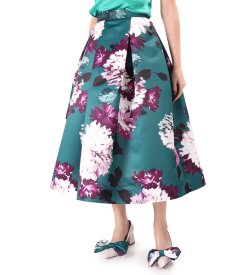 Fusta midi clos imprimata cu flori supradimensionate