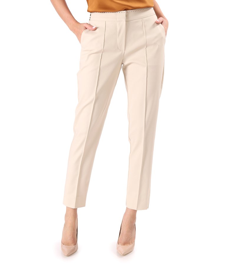 Pantaloni eleganti din bumbac elastic cu banda elastica decorativa