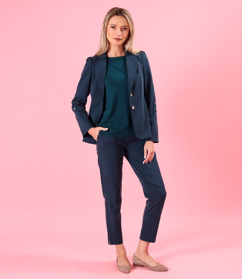 Elastic jersey blouse with 3/4 sleeves