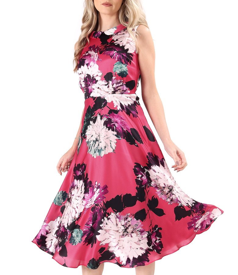 Midi dress made of natural silk printed with floral motifs