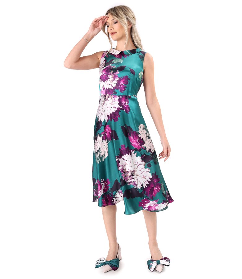 Midi dress made of natural silk printed with floral motifs