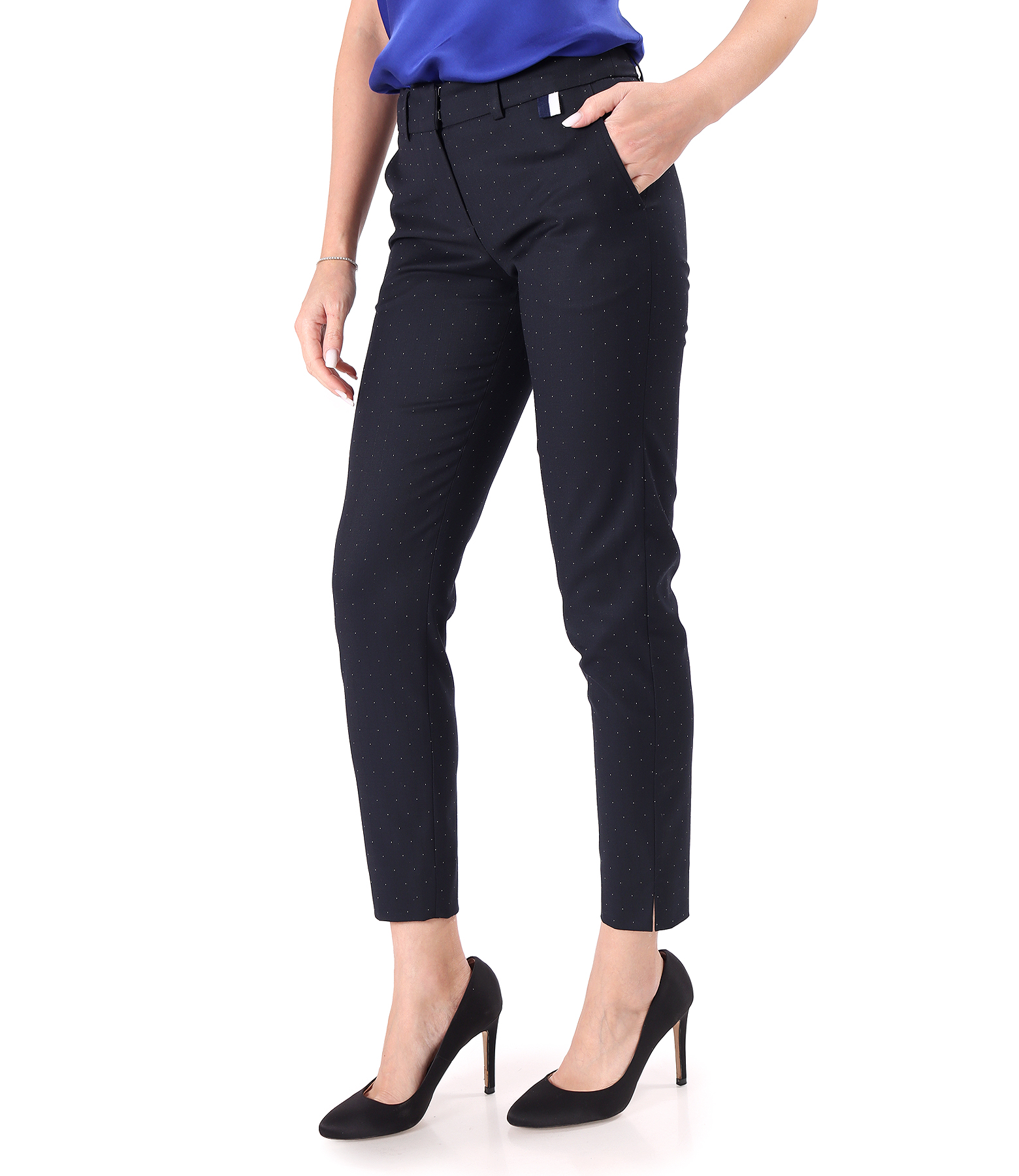 Office ankle pants made of fabric with polka dots