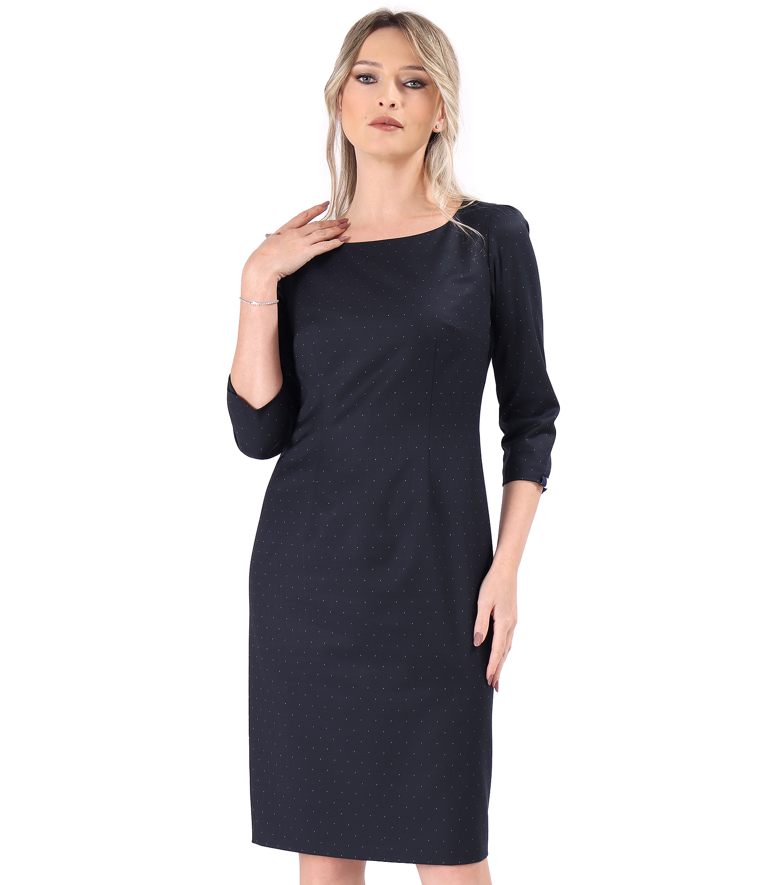 Office dress made of fabric with polka dots