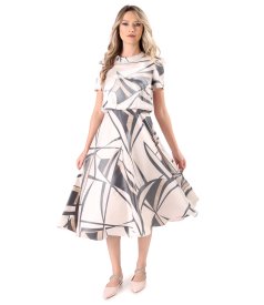 Elegant midi dress made of satin viscose printed with geometric motifs