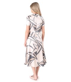 Elegant midi dress made of satin viscose printed with geometric motifs
