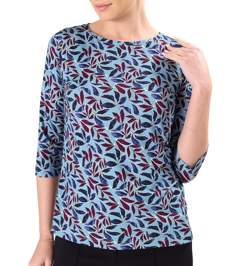 Bluza din jerse elastic imprimat cu motive florale