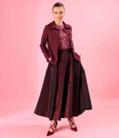 Long taffeta skirt with decorative elastic on the back