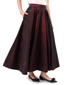 Long taffeta skirt with decorative elastic on the back