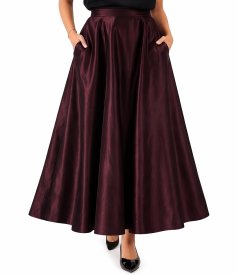 Long taffeta skirt with decorative elastic on the back