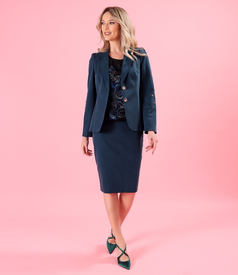 Women's office suit with jacket and pencil skirt in a tencel-cotton blend