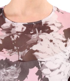 Rochie midi din voal fin imprimat cu motive florale