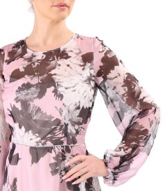 Rochie midi din voal fin imprimat cu motive florale