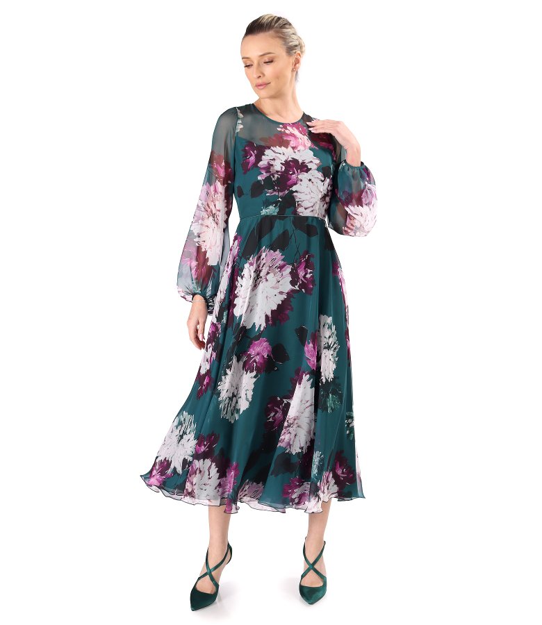 Midi dress in fine floral-print chiffon