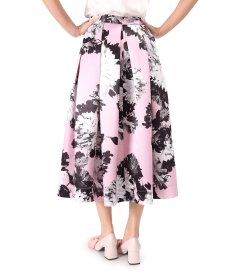 Midi skirt printed with oversized flowers