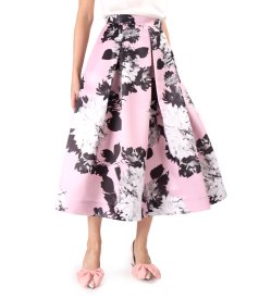 Midi skirt printed with oversized flowers