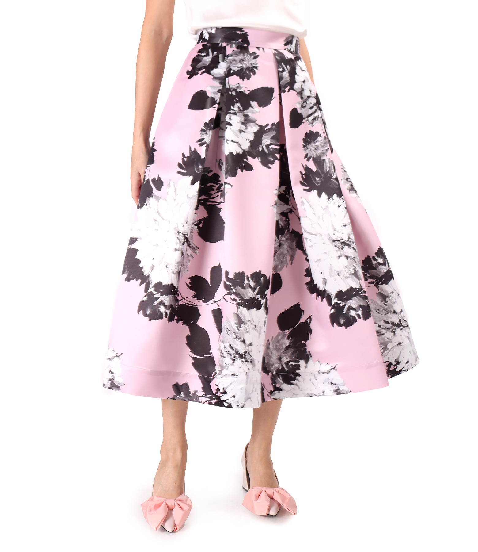 Midi skirt printed with oversized flowers
