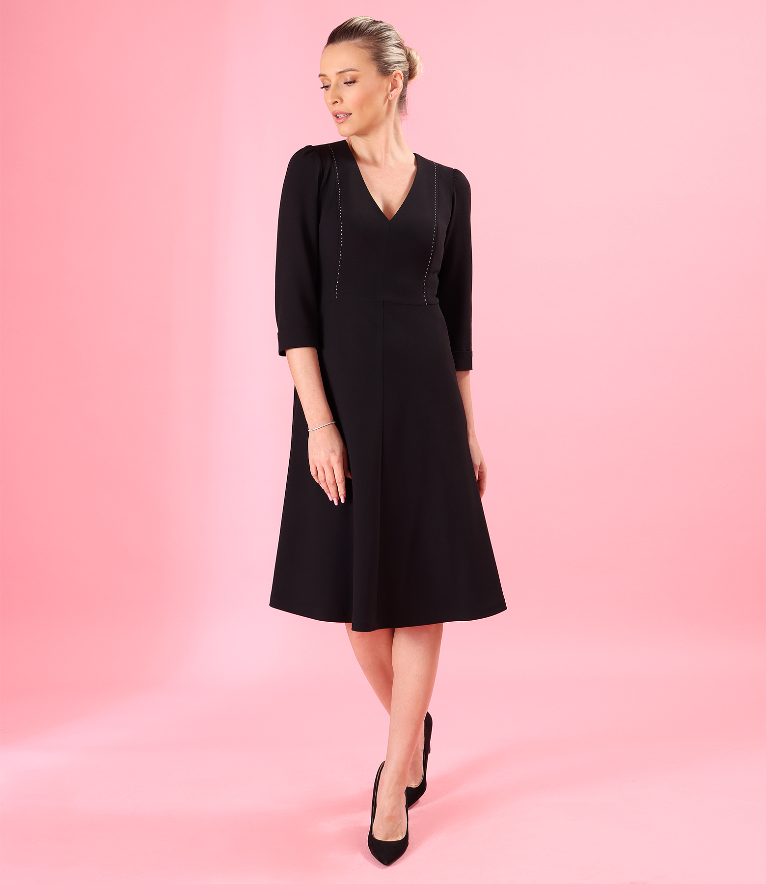 Office fit-and-flare dress in stretch viscose-blend fabric