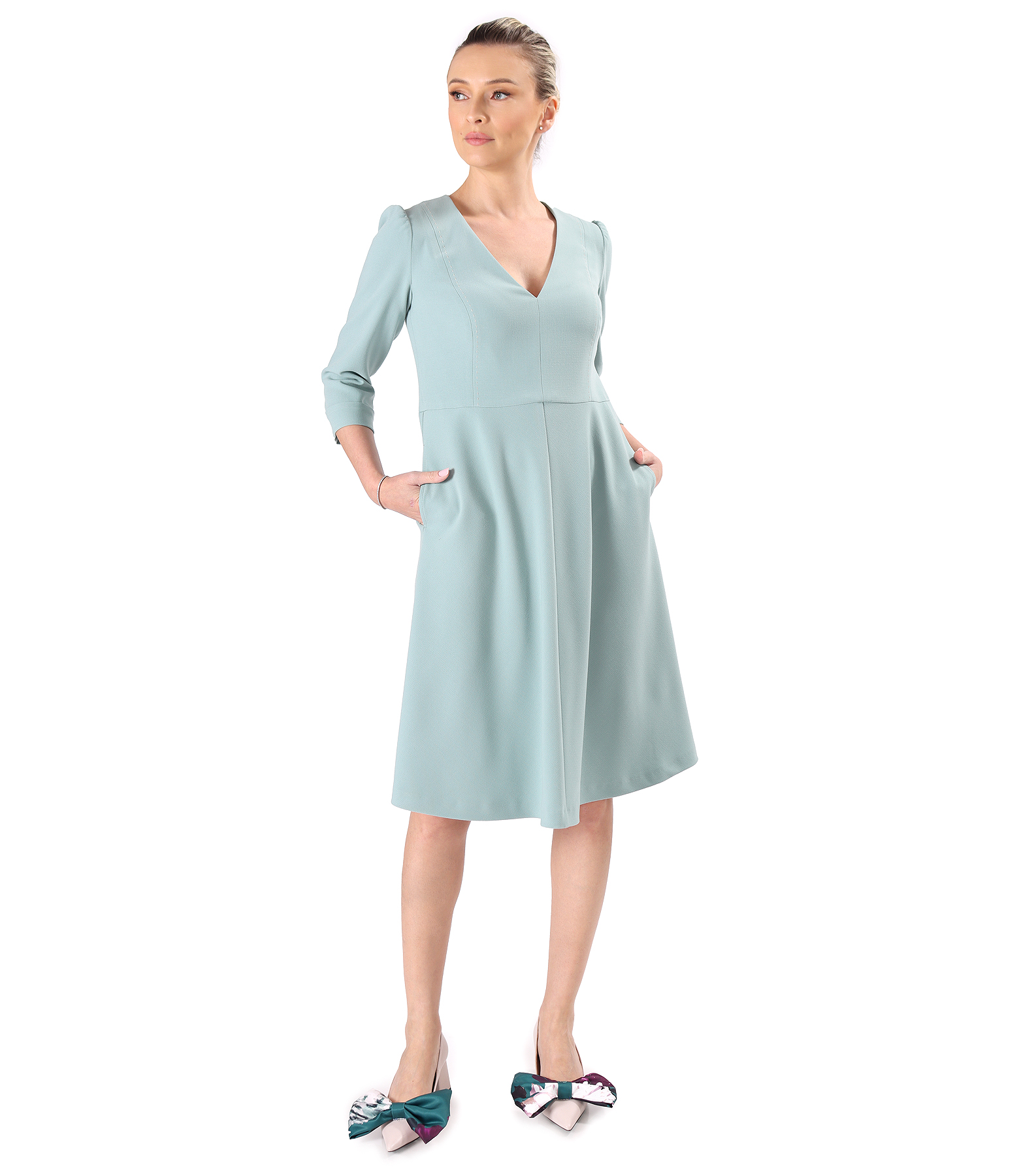 Office fit-and-flare dress in stretch viscose-blend fabric