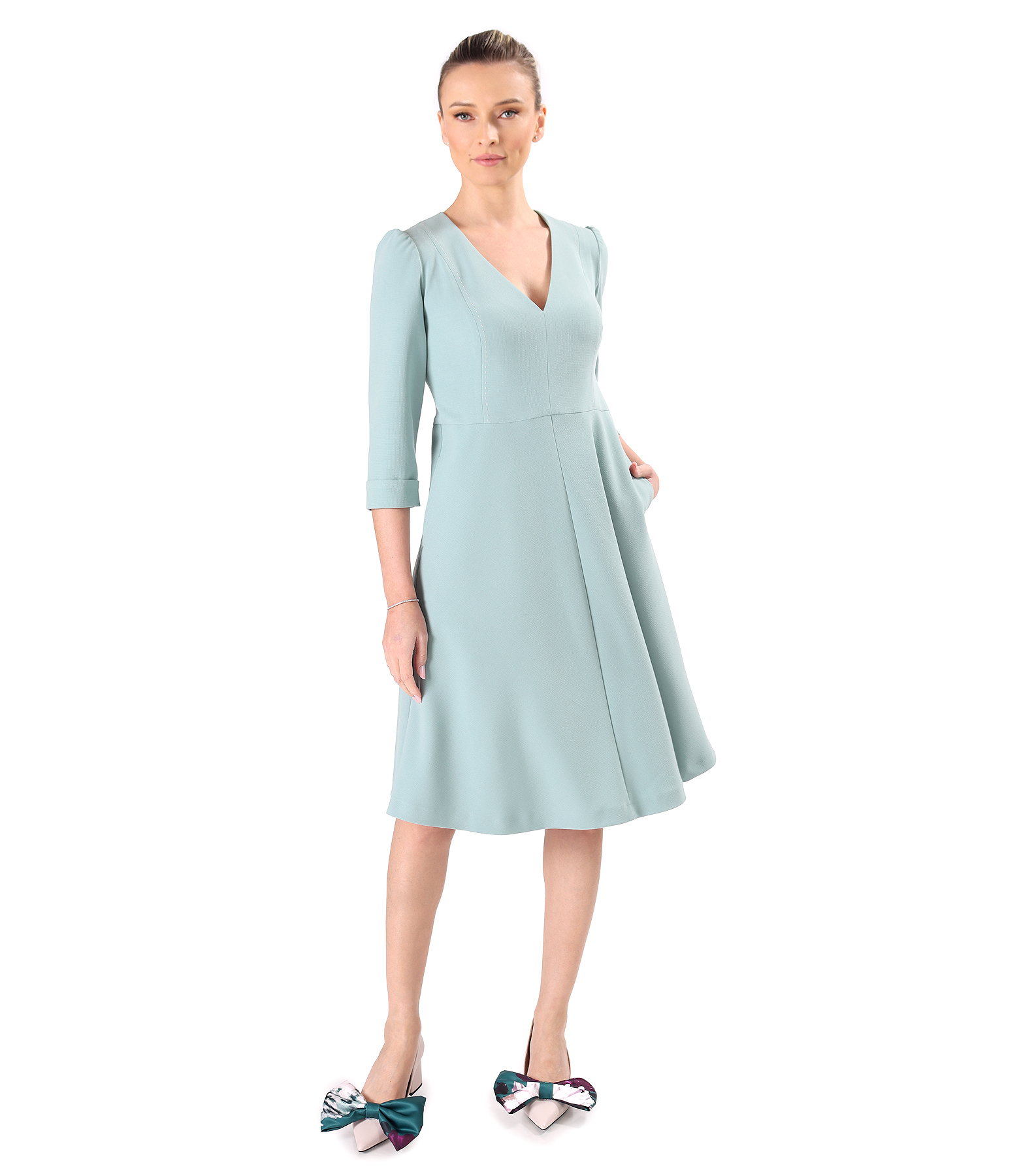Office fit-and-flare dress in stretch viscose-blend fabric
