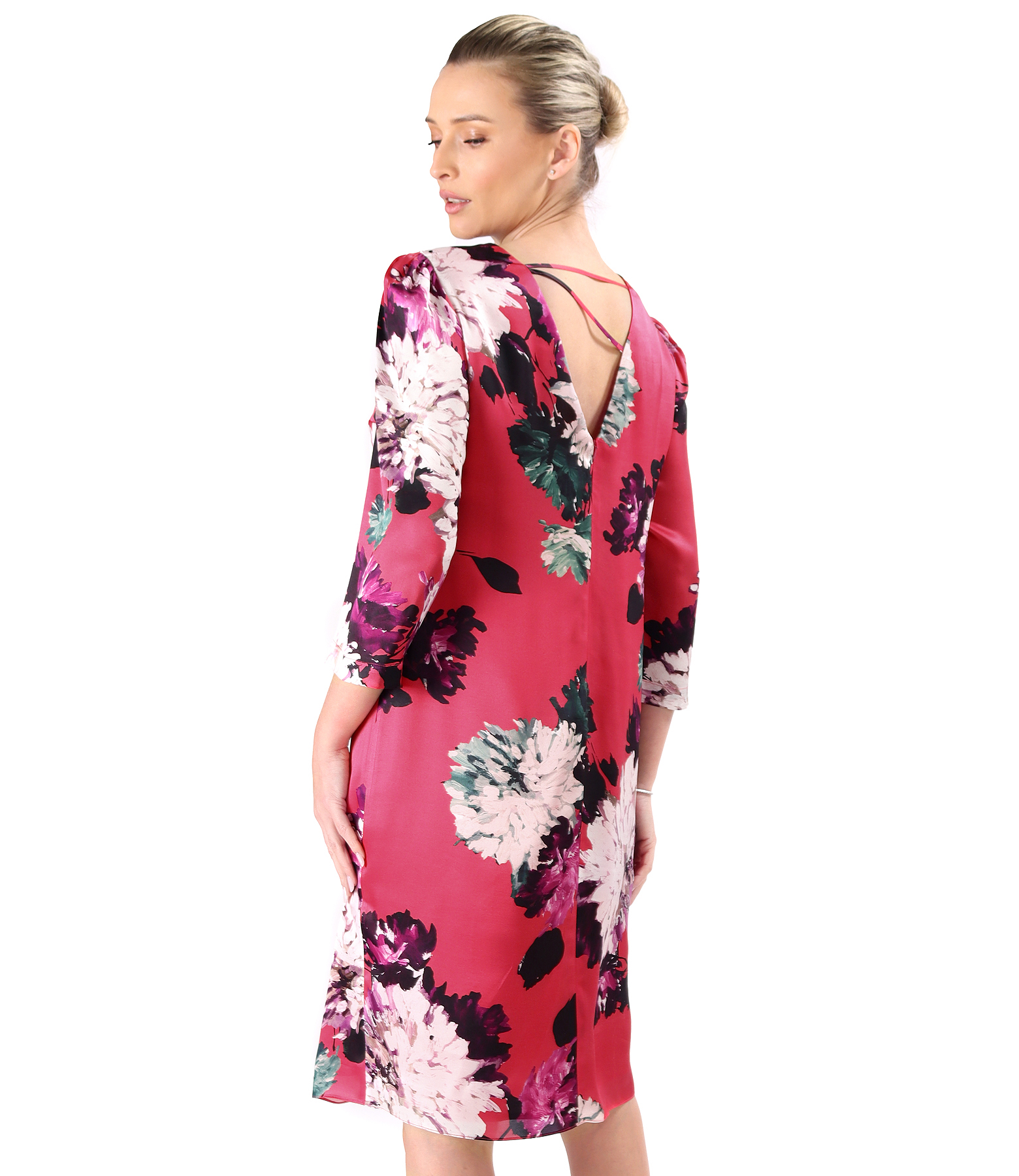Relaxed-fit silk dress in floral print with deep back neckline